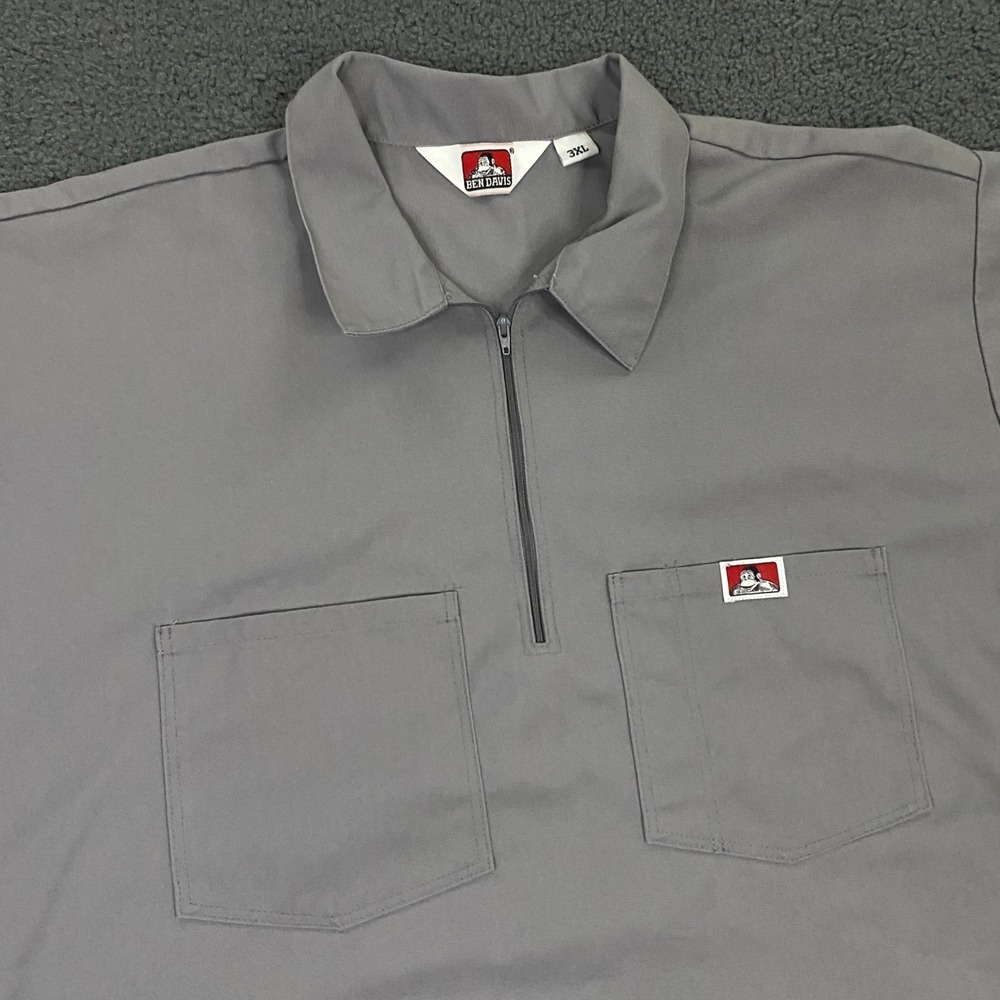 Ben Davis Work Shirt Mens 3XL Gray 1/4 Zip Short Sleeve Twill Utility Skater